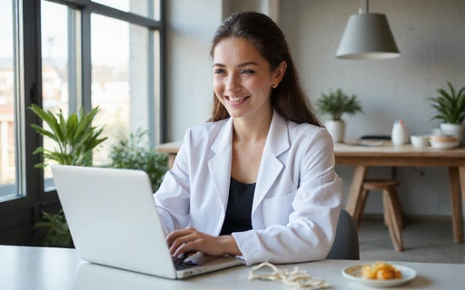 Porträt einer freundlichen Ernährungsberaterin bei einer Online-Beratung
