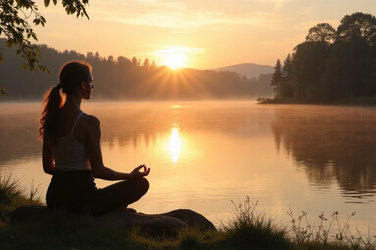 A person meditating in a peaceful setting, symbolizing holistic well-being